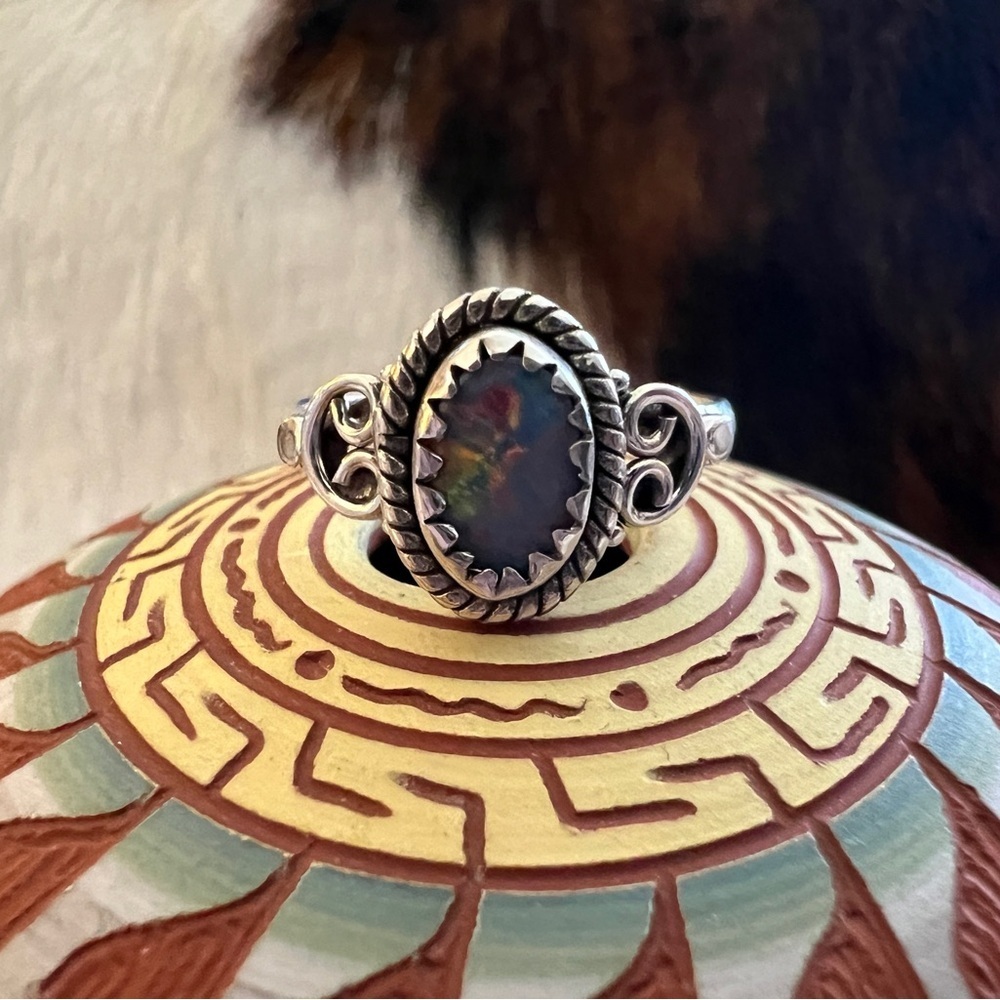 ❤️ Australian Opal Various Colors Ring Navajo Bohemian Sterling Silver Size 7.75